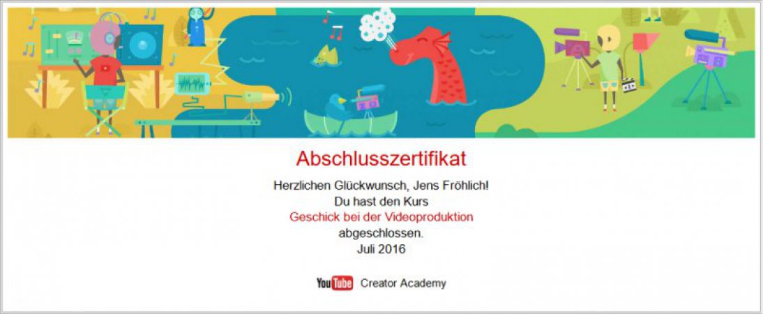 Mein erstes Youtube Zertifikat